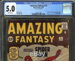 Amazing Fantasy #15 CGC 5.0 Origin 1st app of SPIDER-MAN Peter Parker JACK KIRBY