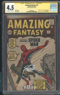 Amazing Fantasy 15 Cgc 4.5 Ss Stan Lee 1st App Of Spiderman No Chipping 8/62