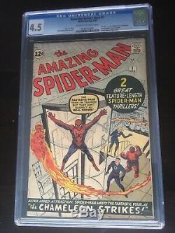 Amazing Spider-Man 1 CGC 4.5 Cr To OW Pgs. 3/1963 Unrestored 3 Day Auction Nice