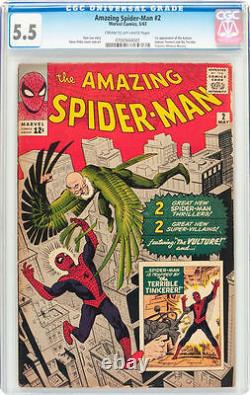 Amazing Spider-Man #2 CGC 5.5 Marvel 1963 1st Vulture! Avengers! F4 701 1 cm