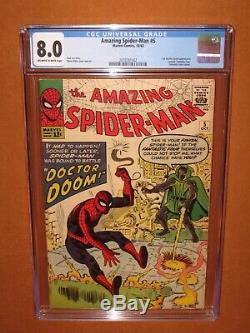 Amazing Spider-Man #5 CGC 8.0! 1st Dr Doom not in FF! 12 HD pix Ships INSURED