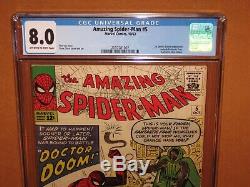 Amazing Spider-Man #5 CGC 8.0! 1st Dr Doom not in FF! 12 HD pix Ships INSURED