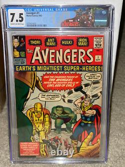 Avengers #1 CGC 7.5 Marvel 1963 Key Silver Age! Iron Man! Thor! Hulk! L10 cm