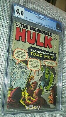 CGC 4.0 Incredible Hulk #2 White pages 1st Appearance Green Hulk & Toad Men 1962