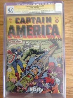 Captain America Comics # 3 Cgc 4.0 1941 Restored Signature Series Stan Lee