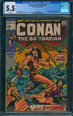 Conan the Barbarian #1? CGC 5.5 WHITE PGs? 1st Comic Appearance! Marvel 1970