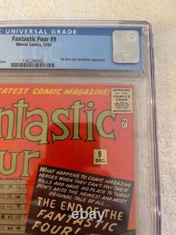 Fantastic Four #9 CGC 5.0 OW Pages 3rd SA app. Sub-Mariner Marvel 1962