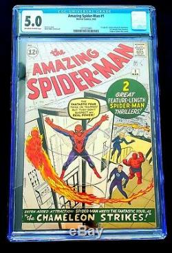 THE AMAZING SPIDER-MAN #1 (1963) CGC 5.0 OWithW SUPER KEY NO CHIPPING