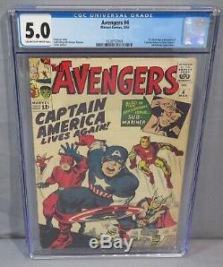 THE AVENGERS #4 (Captain America 1st Silver Age app.) CGC 5.0 Marvel 1964 cbcs