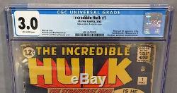THE INCREDIBLE HULK #1 (Bruce Banner 1st app) CGC 3.0 GD/VG Marvel Comics 1962