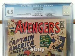 The AVENGERS 4 CGC 4.5 1ST Captain America in Silver Age Marvel KEY
